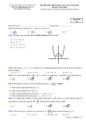 Đề thi thử THPT quốc gia lần 1 môn Toán học - Mã đề thi 132